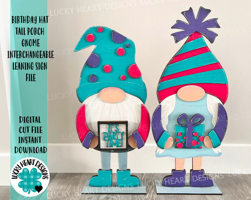 Birthday Hat add on Tall Porch Interchangeable Leaning Sign Gnome File SVG, Glowforge, LuckyHeartDesignsCo