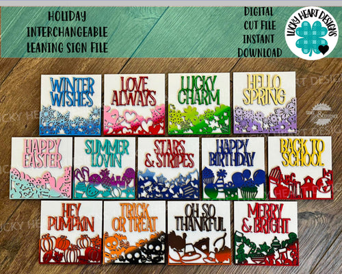 Holiday Interchangeable Leaning Sign File SVG, Leaning Ladder Seasonal Shapes, Glowforge Laser, LuckyHeartDesignsCo