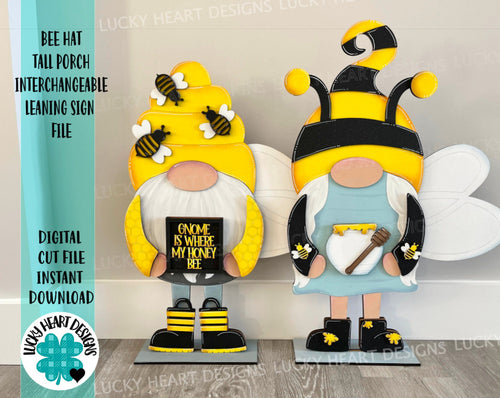 Bee Hat add on Tall Porch Interchangeable Leaning Sign Gnome File SVG, Glowforge Spring Summer, LuckyHeartDesignsCo