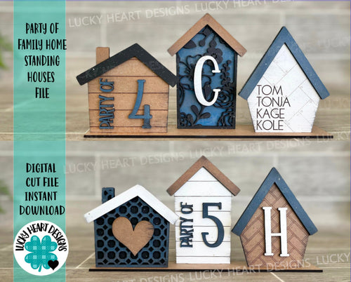 Party Of Family Home Standing Houses Centerpiece File SVG, Mantle Decor Glowforge, LuckyHeartDesignsCo