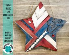 Load image into Gallery viewer, Vintage Rustic Star Door Hanger File SVG, America Fourth of July Glowforge, LuckyHeartDesignsCo
