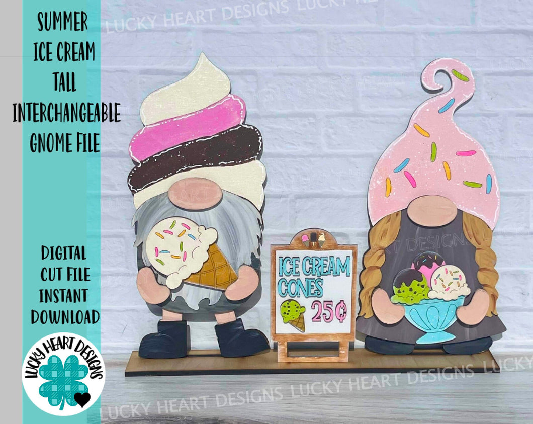 Summer Ice Cream Tall Gnome Interchangeable File SVG, (add on-gnomes sold separately) Glowforge, LuckyHeartDesignsCo
