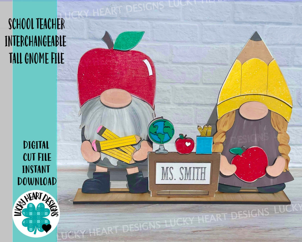 School Teacher Standing Tall Gnome Interchangeable File SVG, Glowforge, LuckyHeartDesignsCo (add on-gnomes sold separately)