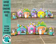 Load image into Gallery viewer, Easter Bunny Standing Houses File SVG, Glowforge, LuckyHeartDesignsCo
