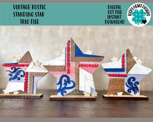 Vintage Rustic Star Trio Fourth Of July File SVG, Glowforge, LuckyHeartDesignsCo