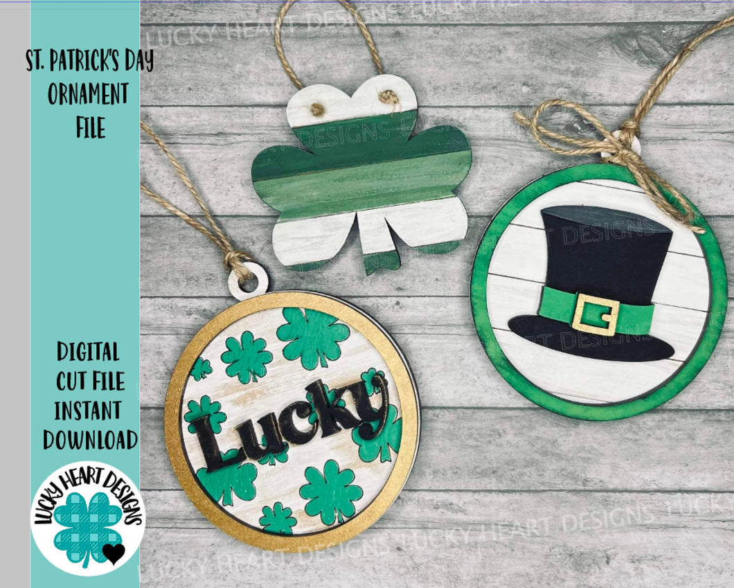 St. Patrick's Day Day Ornaments File SVG, Glowforge, LuckyHeartDesignsCo