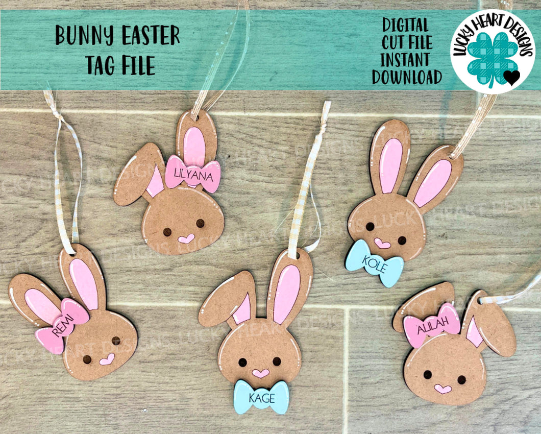 Bunny Easter Basket Tag File SVG, Holiday Glowforge, LuckyHeartDesignsCo