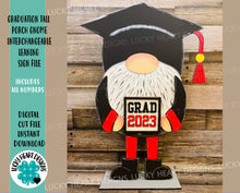 Load image into Gallery viewer, Graduation add on Tall Porch Interchangeable Leaning Sign Gnome File SVG, Glowforge Spring, LuckyHeartDesignsCo
