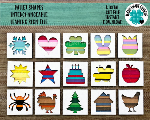 Pallet Shapes Interchangeable Leaning Sign File SVG, Leaning Ladder Seasonal Shapes, Glowforge Laser, LuckyHeartDesignsCo