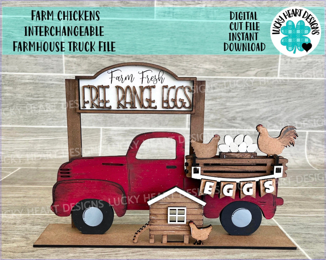 Farm Chickens add on Interchangeable Farmhouse Truck File SVG, Glowforge, LuckyHeartDesignsCo