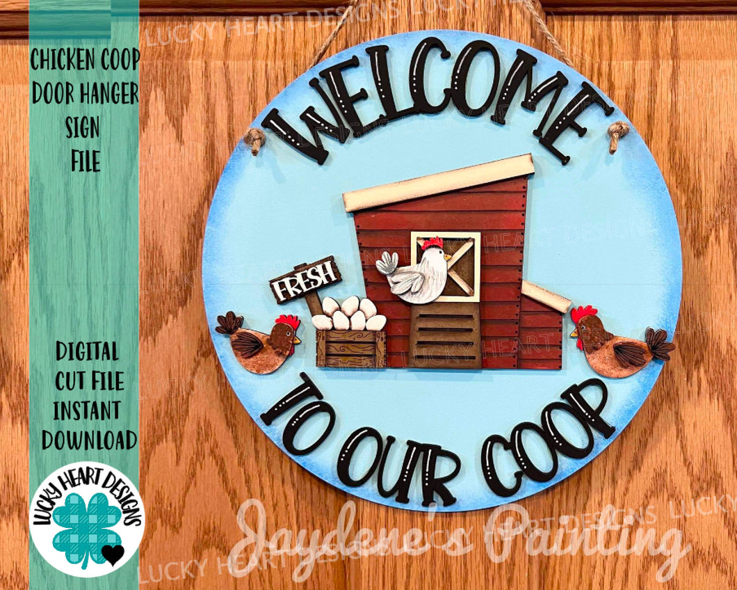 Chicken Coop Door Hanger Sign File SVG, Glowforge Chicken Eggs Farm, LuckyHeartDesignsCo