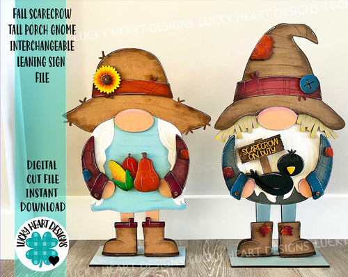 Fall Scarecrow Tall Porch Interchangeable Leaning Sign Gnome File SVG, Glowforge Pumpkin , LuckyHeartDesignsCo
