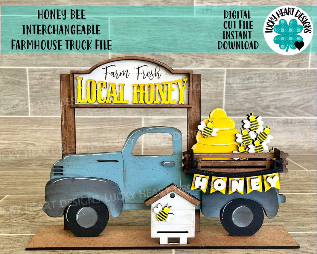 Honey Bee Interchangeable Farmhouse Truck File SVG, Glowforge Summer, LuckyHeartDesignsCo