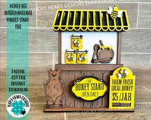 Load image into Gallery viewer, Honey Bee Interchangeable Market Stand File SVG, Glowforge Summer, LuckyHeartDesignsCo
