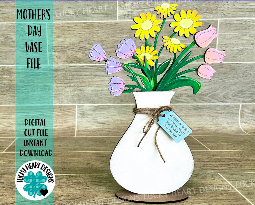 Mother's Day Vase File SVG, Glowforge Farmhouse Floral, LuckyHeartDesignsCo
