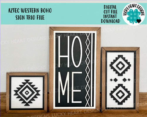 Aztec Western Boho Sign Trio File SVG, Glowforge, LuckyHeartDesignsCo