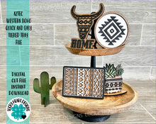 Load image into Gallery viewer, Aztec Western Boho Quick And Easy Tiered Tray File SVG, Glowforge Farmhouse Tier Tray, LuckyHeartDesignsCo
