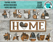 Load image into Gallery viewer, Vintage Rustic Interchangeable Home Sign File SVG, Glowforge Farmhouse, LuckyHeartDesignsCo
