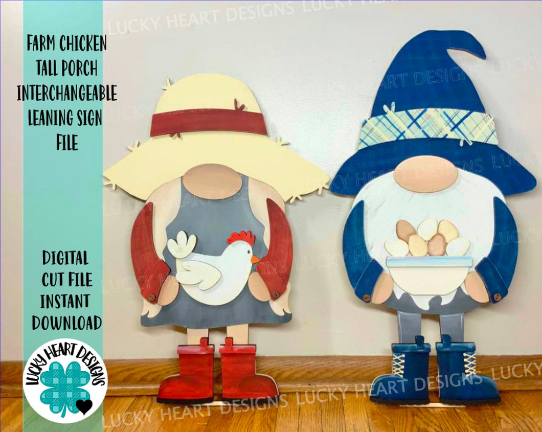 Farm Chicken Tall Porch Interchangeable Leaning Sign Gnome File SVG, Glowforge Eggs, LuckyHeartDesignsCo