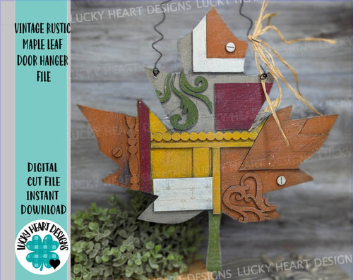 Vintage Rustic Maple Leaf Door Hanger File SVG, Fall Glowforge, LuckyHeartDesignsCo