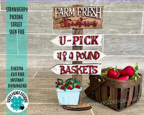 Strawberry Picking Street Sign File SVG, Glowforge Summer, LuckyHeartDesignsCo