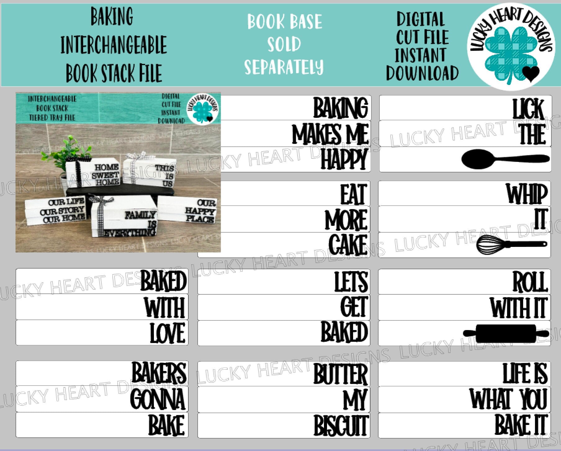 Baking Book Stack Baking Interchangeable Book Stack File SVG, Glowforge Farmhouse Tiered ...