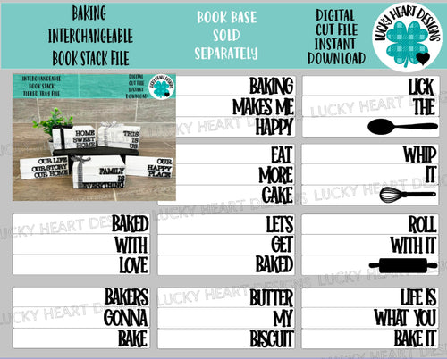 Baking Interchangeable Book Stack File SVG, Glowforge Farmhouse Tiered Tray, LuckyHeartDesignsCo