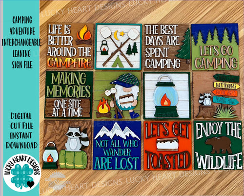 Camping Adventure Interchangeable Leaning Sign File SVG, Tiered Tray Glowforge, LuckyHeartDesignsCo