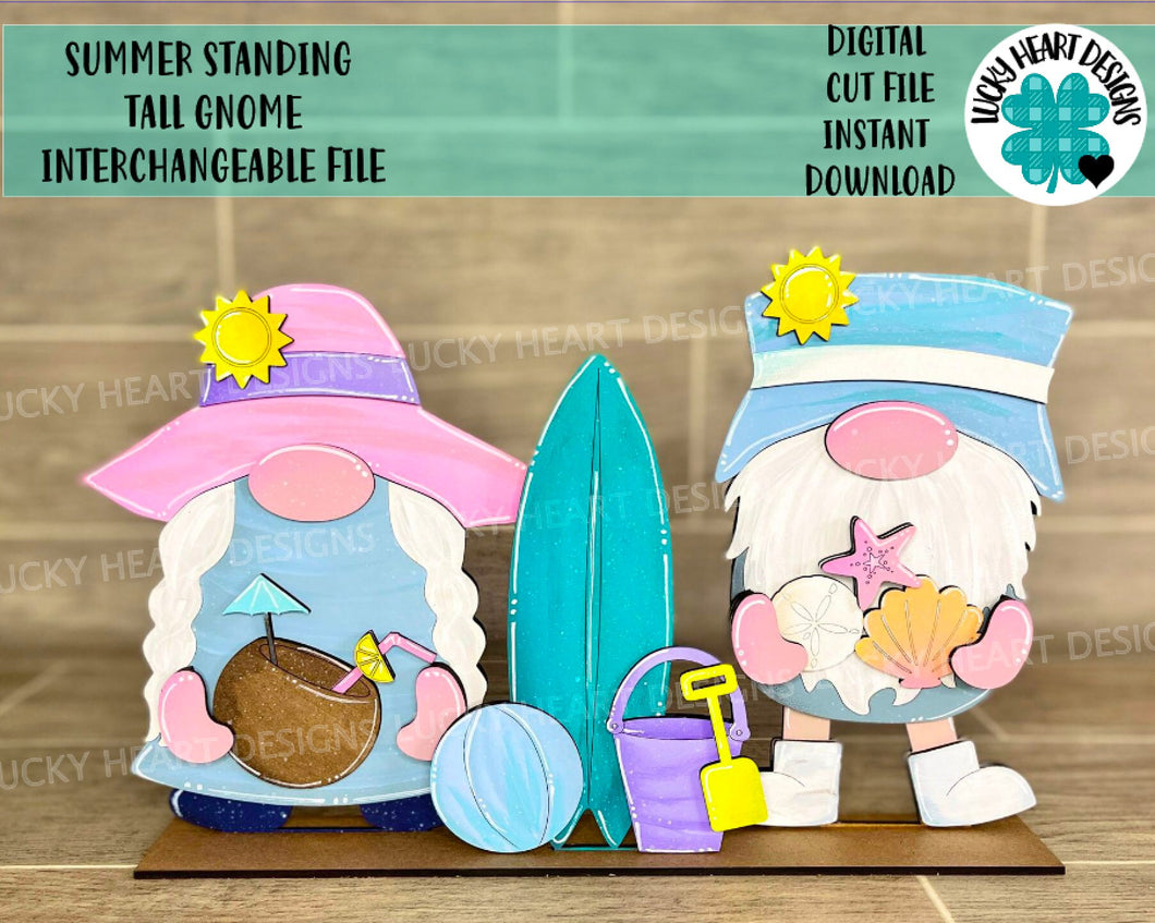 Summer Standing Tall Gnome Interchangeable File SVG, (add on-gnomes sold separately) Glowforge, Beach, LuckyHeartDesignsCo