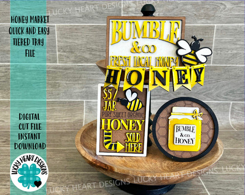 Honey Market Quick and Easy Tiered Tray File SVG, Glowforge, Bee, Lucky Heart Designs