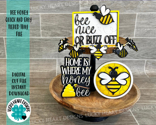 Bee Honey Quick and Easy Tiered Tray File SVG, Glowforge, Bee, Lucky Heart Designs
