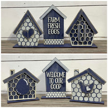 Load image into Gallery viewer, Chicken Farm Standing Houses File SVG, Mantle Decor Glowforge farmhouse eggs, LuckyHeartDesignsCo
