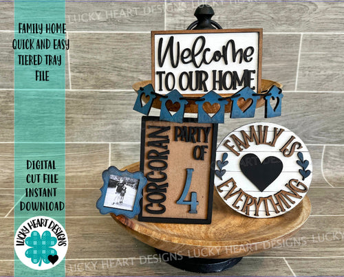 Family Home Quick and Easy Tiered Tray File SVG, Glowforge, LuckyHeartDesignsCo
