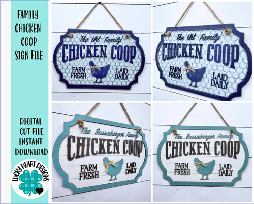 Family Chicken Coop Sign File SVG, Glowforge Chicken Eggs Farm, LuckyHeartDesignsCo