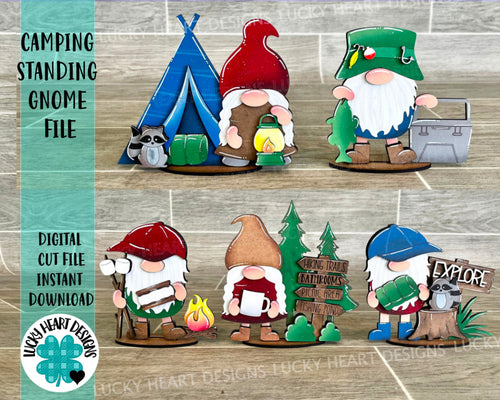 Camping Standing Gnome File SVG, Tiered Tray Holiday Decor fishing, Glowforge, LuckyHeartDesignsCo