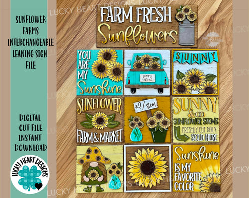 Sunflower Farms Interchangeable Leaning Sign File SVG, Tiered Tray Glowforge, LuckyHeartDesignsCo