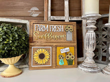Load image into Gallery viewer, Sunflower Farms Interchangeable Leaning Sign File SVG, Tiered Tray Glowforge, LuckyHeartDesignsCo
