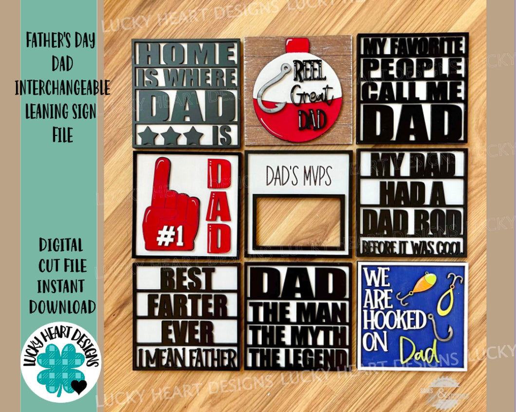 Father's Day Dad Interchangeable Leaning Sign File SVG, Tiered tray Glowforge, LuckyHeartDesignsCo
