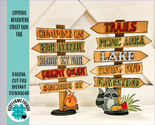 Camping Adventure Street Sign File SVG, Glowforge Summer, LuckyHeartDesignsCo