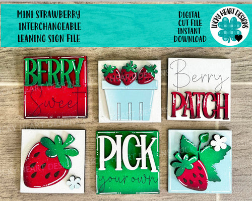 MINI Strawberry Interchangeable Leaning Sign File SVG, Summer fruit Tiered Tray Glowforge, LuckyHeartDesignsCo