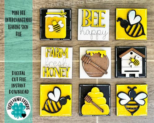 MINI Bee Interchangeable Leaning Sign File SVG, Summer Tiered Tray Glowforge, LuckyHeartDesignsCo
