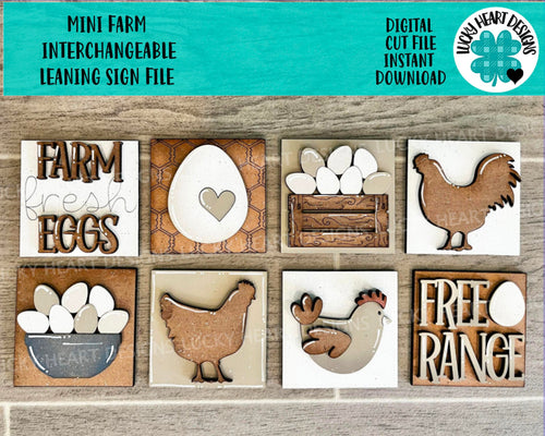 MINI Farm Interchangeable Leaning Sign File SVG, Chicken Eggs Barn Tiered Tray Glowforge, LuckyHeartDesignsCo