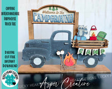 Load image into Gallery viewer, Camping (add on) Interchangeable Farmhouse Truck File SVG, USA Glowforge Summer, LuckyHeartDesignsCo
