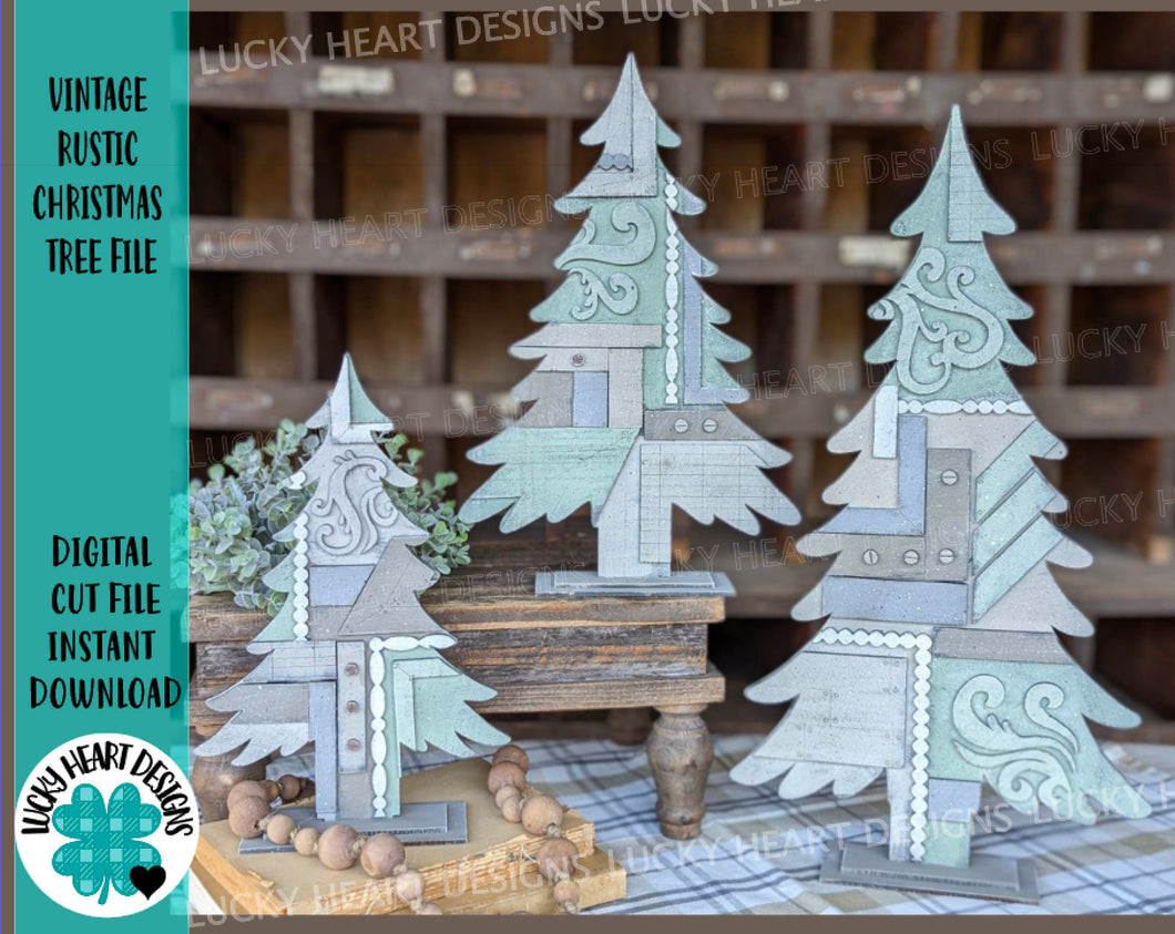 Vintage Rustic Christmas Tree File SVG, Glowforge Farmhouse, LuckyHeartDesigns