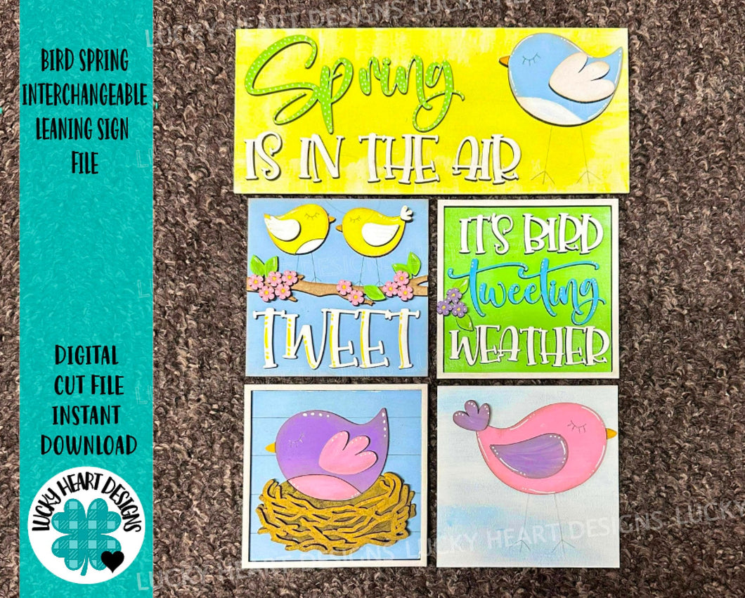 Bird Spring Interchangeable Leaning Sign File SVG, Tiered Tray Glowforge, LuckyHeartDesignsCo