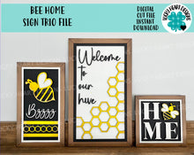 Load image into Gallery viewer, Bee Home Sign Trio File SVG, Glowforge Summer, LuckyHeartDesignsCo
