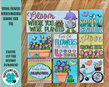 Load image into Gallery viewer, Spring Flowers Interchangeable Leaning Sign File SVG, Tiered Tray Glowforge, LuckyHeartDesignsCo
