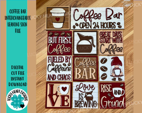 Coffee Bar Interchangeable Leaning Sign File SVG, Glowforge Laser, Tiered Tray, LuckyHeartDesignsCo