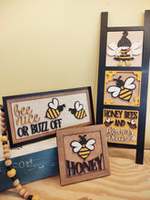 Load image into Gallery viewer, Bee Honey Interchangeable Leaning Sign File SVG, Glowforge Summer Tiered Tray, LuckyHeartDesignsCo
