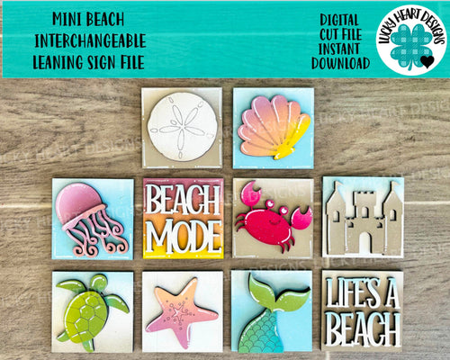 MINI Beach Interchangeable Leaning Sign File SVG, Summer Tiered Tray Glowforge, LuckyHeartDesignsCo